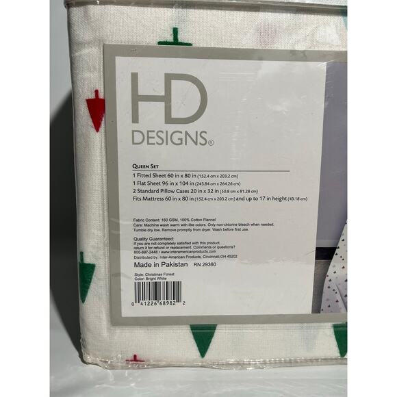HD Designs Queen Sheet Set White‎ Pine Tree Christmas Design 220 Thread NWT - Picture 10 of 10